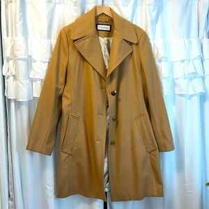 Calvin Klein wool, camel colored mid length coat